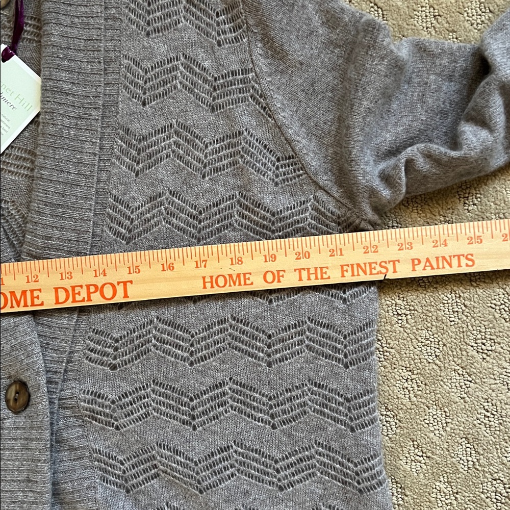 NEW Garnet Hill Gray Pointelle Cashmere Open Front Cardigan Sweater XL - Picture 7 of 10